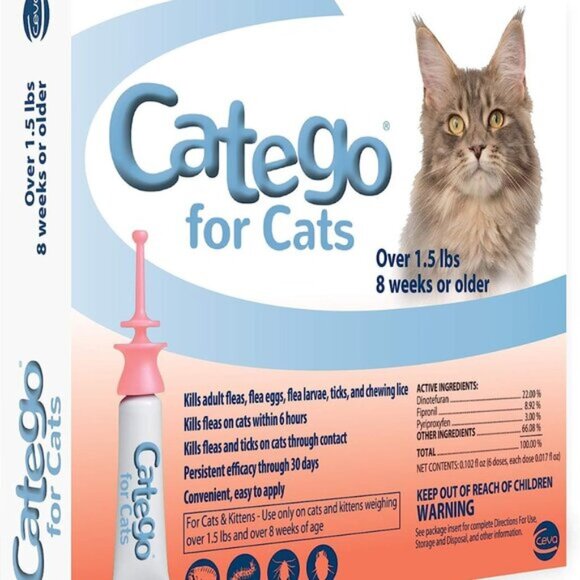12 DOSES. .Catego Flea and Tick Control for Cats. Over 1.5 lbs, 8 Weeks or Older - Picture 1 of 6